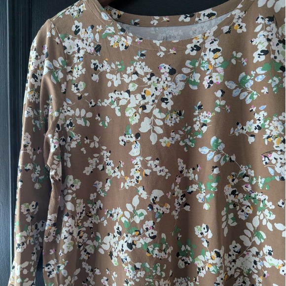 J. Jill Luxe Supima Floral Crew Neck Tunic Top Brown Tan 3/4 Sleeve Womens Sz M - Picture 3 of 7